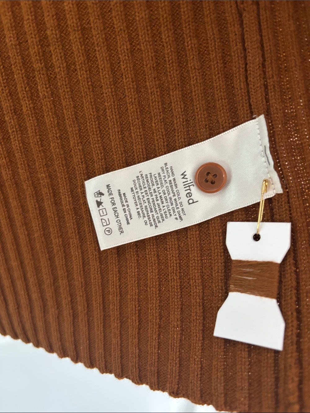 Wilfred Ribbed Button-Front Cardigan in Rust Brown - Picture 3 of 3